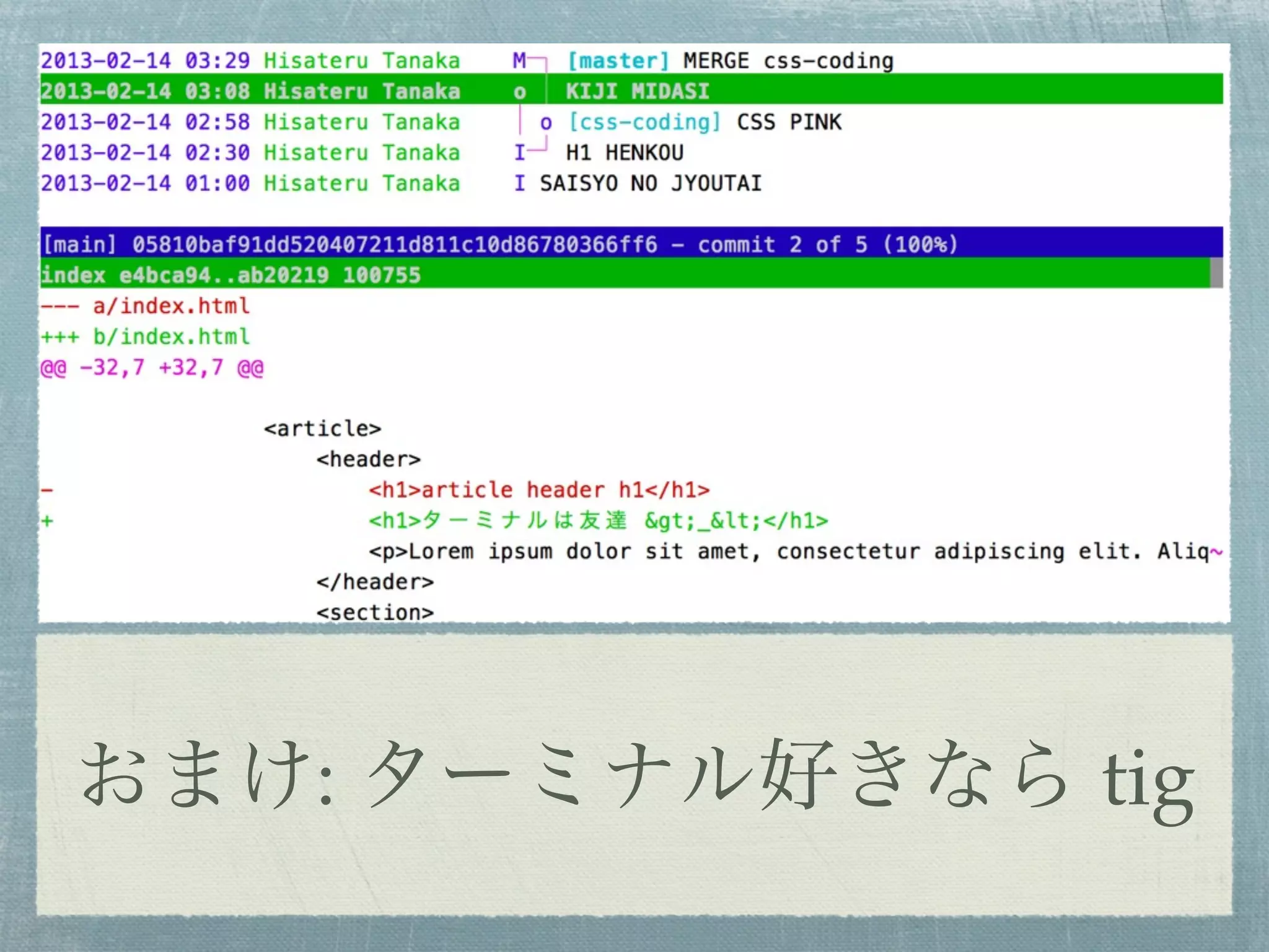 おまけ: ターミナル好きなら tig
 