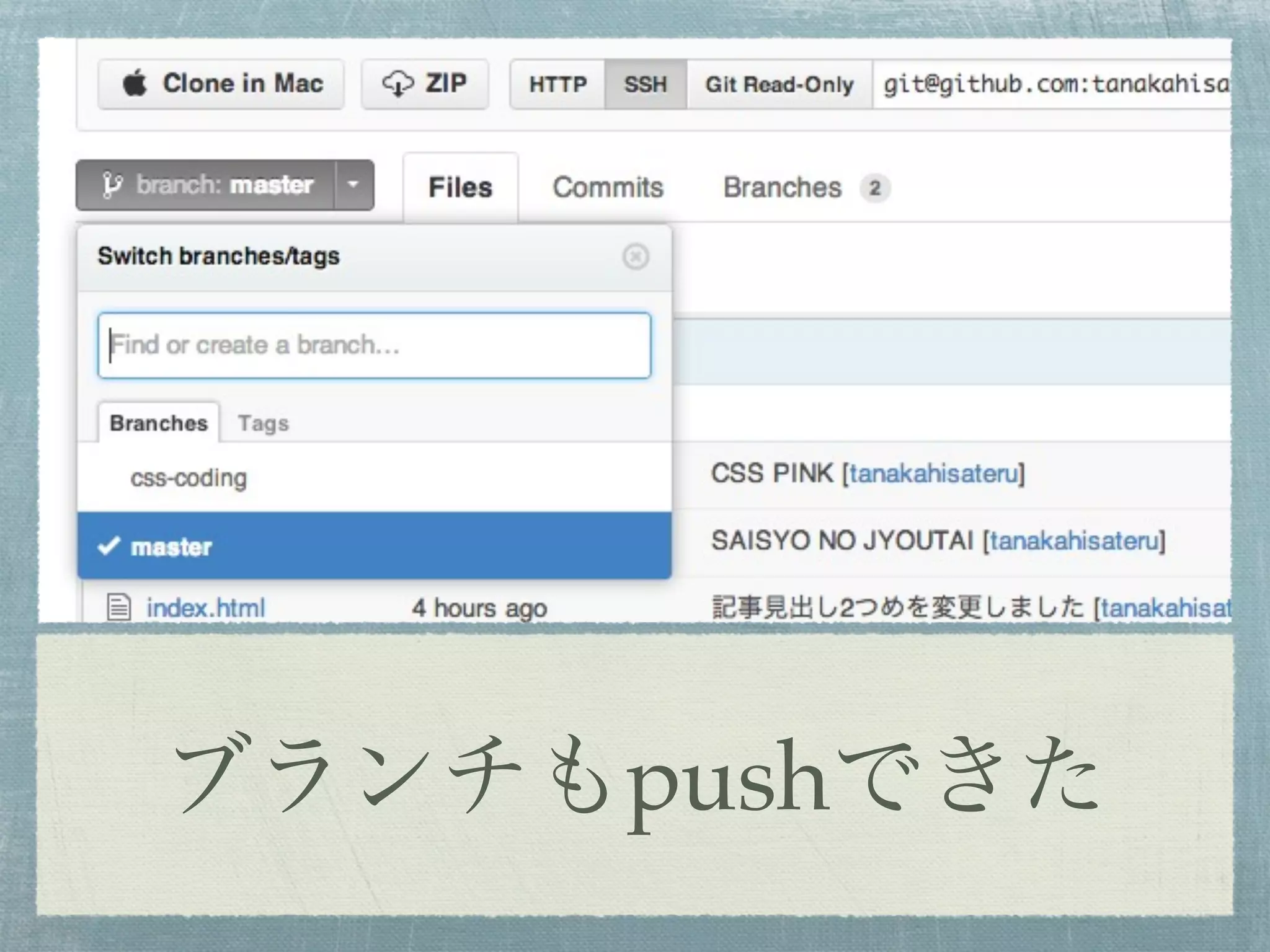 ブランチもpushできた
 