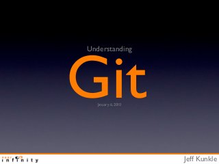 Git
Understanding




   January 6, 2010




                     Jeff Kunkle
 