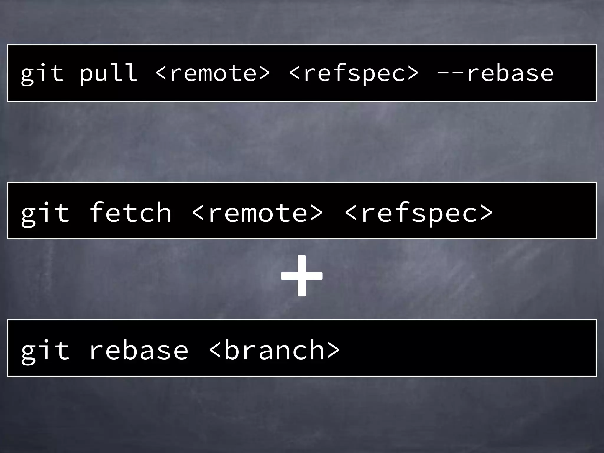 git pull <remote> <refspec> --rebase
git rebase <branch>
git fetch <remote> <refspec>
 