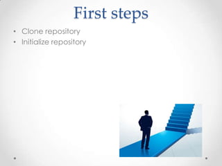 First steps
• Clone repository
• Initialize repository
 