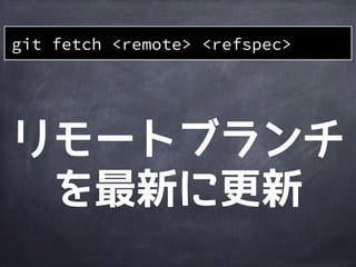 作業
ディレクトリ
ステージング
エリア
ローカルリポジトリ
リモートリポジトリ
file1&rsquo;file1&rsquo;
A B C
master
master
A B
HEAD
origin/master
C
リモートリ
ポジトリ反映
file2 file2
git push origin master
file1&rsquo; file2file1
 