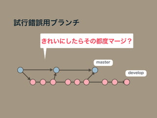 試行錯誤用ブランチ
きれいにしたらその都度マージ？
master
develop
 