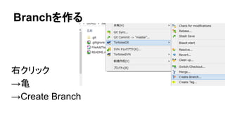 Branchを作る
右クリック
&rarr;亀
&rarr;Create Branch
 
