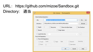 URL：　https://github.com/mizoe/Sandbox.git
Directory: 　適当
 