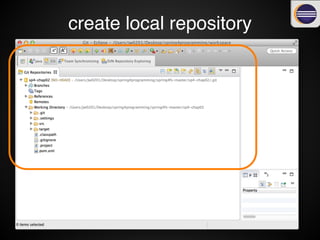 create local repository
/Users/jw0201/Desktop/spring4programming/
spring4fs-master/sp4-chap02
 