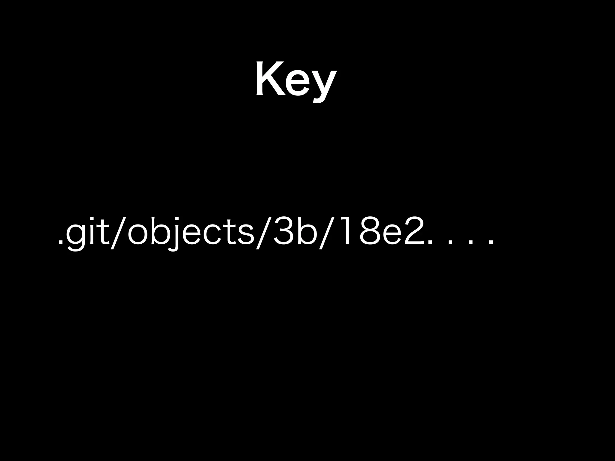 .git/objects/3b/18e2. . . .
Key
 