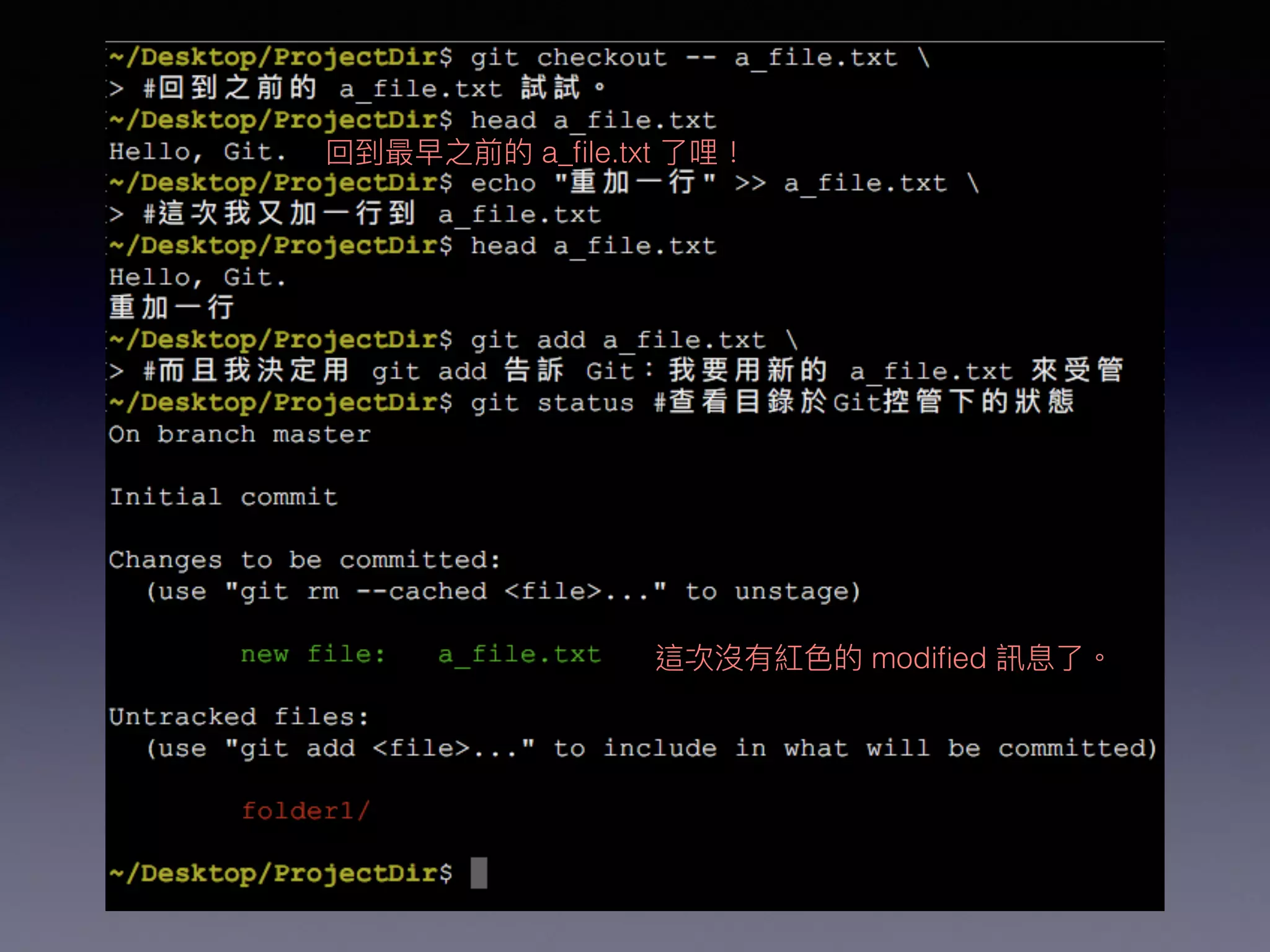 git add
a_ﬁle.txt
git checkout --
 