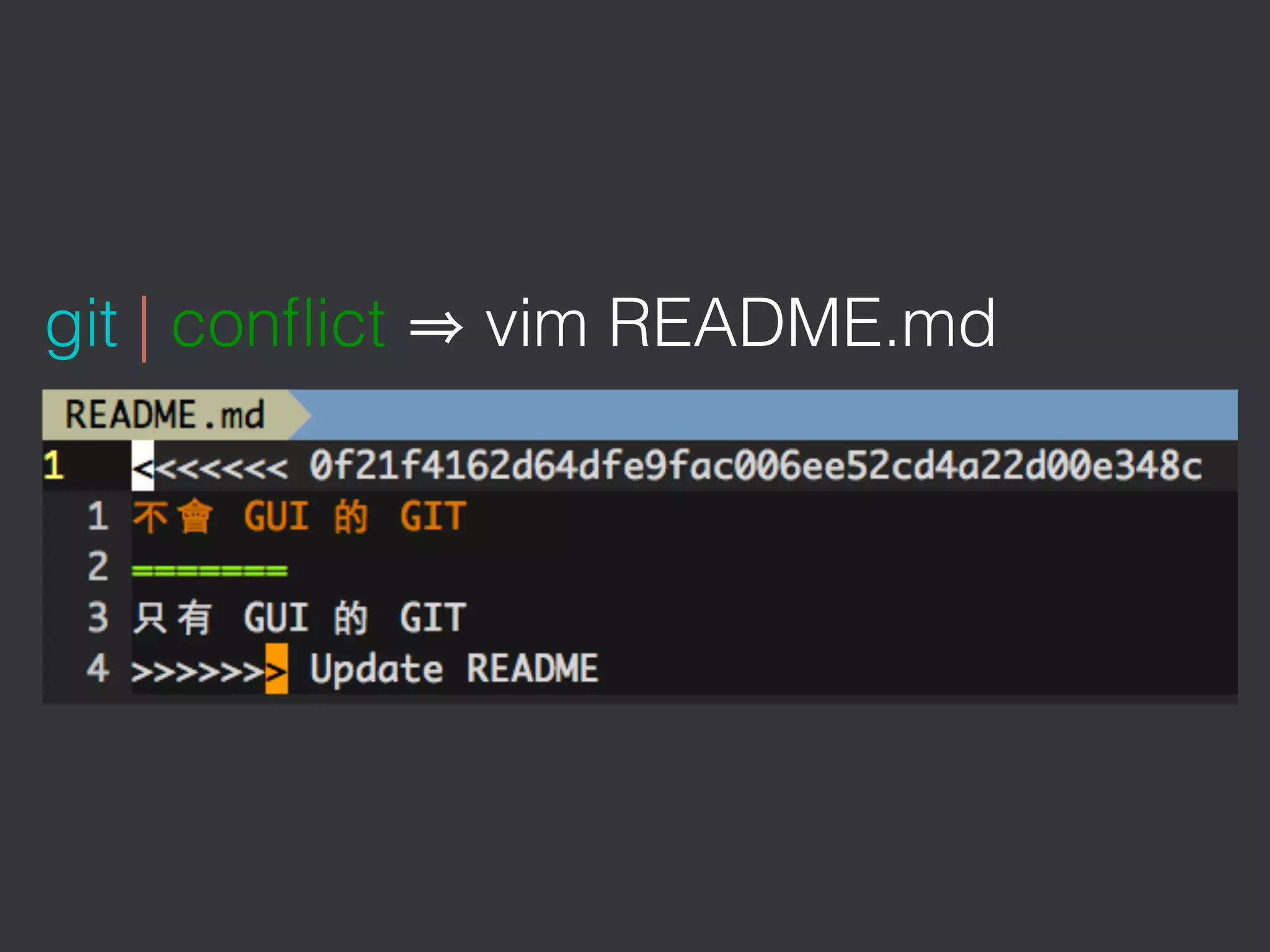 git | conﬂict vim README.md
 