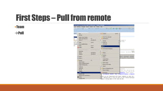 First Steps – Pull from remote
Team
Pull
 