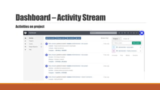 Dashboard – ActivityStream
Activities on project
 