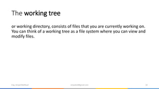 The working tree
or working directory, consists of files that you are currently working on.
You can think of a working tree as a file system where you can view and
modify files.
Eng. Amjad Mahfoud amjadoof@gmail.com 10
 