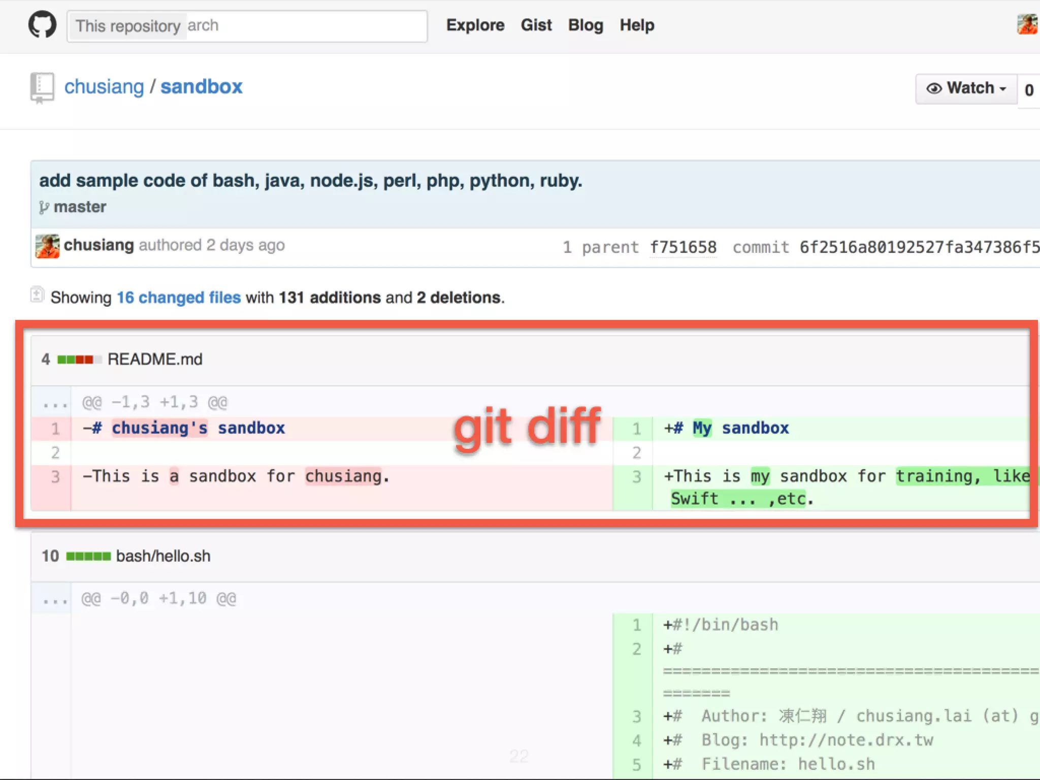 git diff 22 