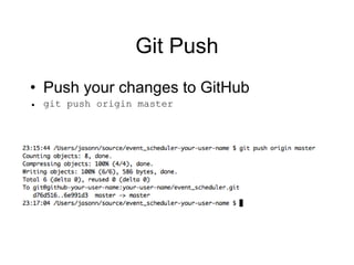 Git Push Push your changes to GitHub git push origin master 