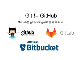 Git != GitHub
GitHub은 git hosting서버중에 하나다.
 
