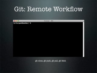 Git: Remote Workﬂow




     git clone, git push, git pull, git fetch
 