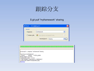 跟踪分支
$ git pull "myframework“ sharing
 