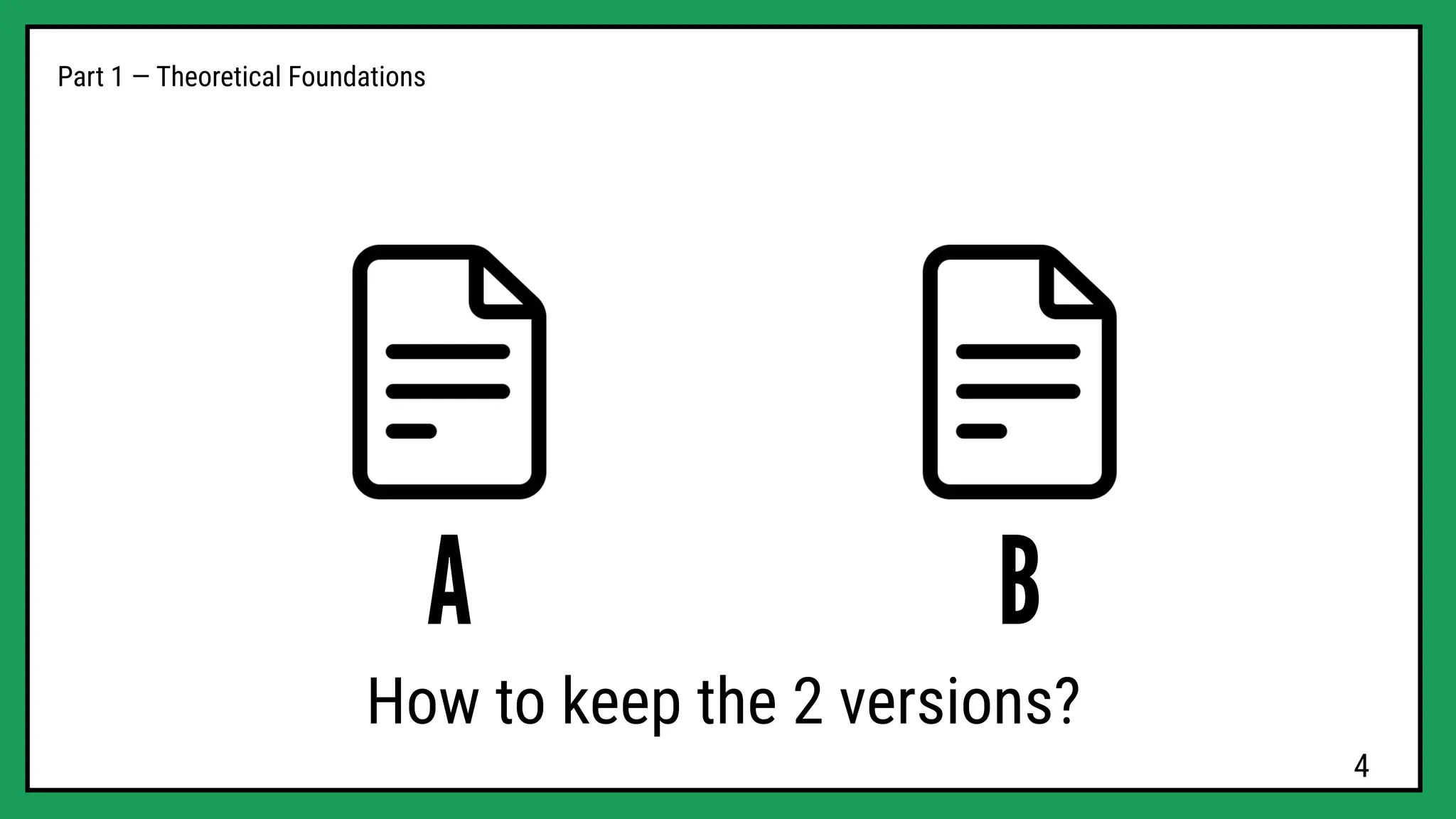 A
Part 1 — Theoretical Foundations
B
How to keep the 2 versions?
4
 