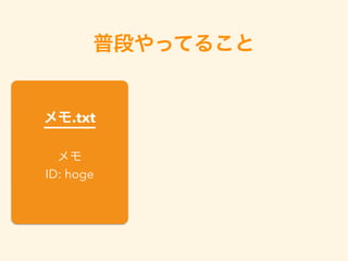 普段やってること
メモ.txt
メモ
ID: hoge
 