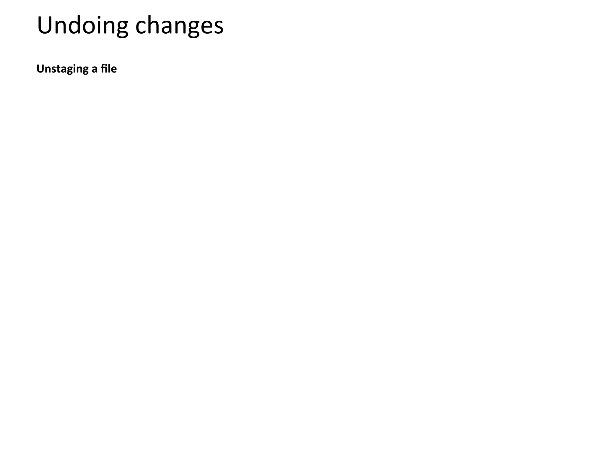 Undoing	
  changes	
  
	
  
Unstaging	
  a	
  ﬁle	
  
	
  


	
  
	
  
 