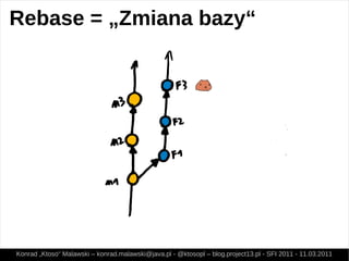 Rebase = „Zmiana bazy“




Konrad „Ktoso“ Malawski – konrad.malawski@java.pl - @ktosopl – blog.project13.pl - SFI 2011 - 11.03.2011
 