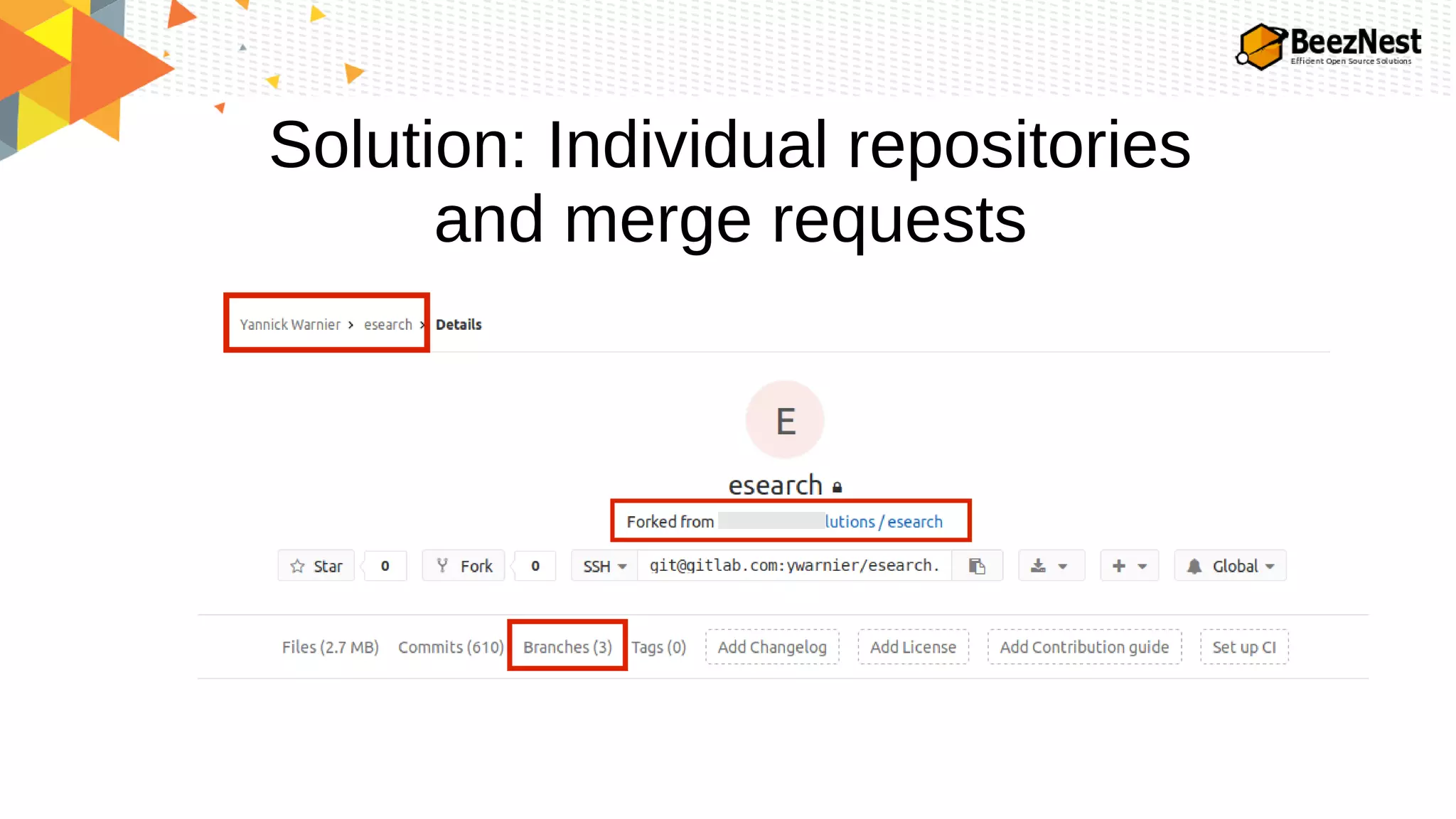 Solution: Individual repositories
and merge requests
 