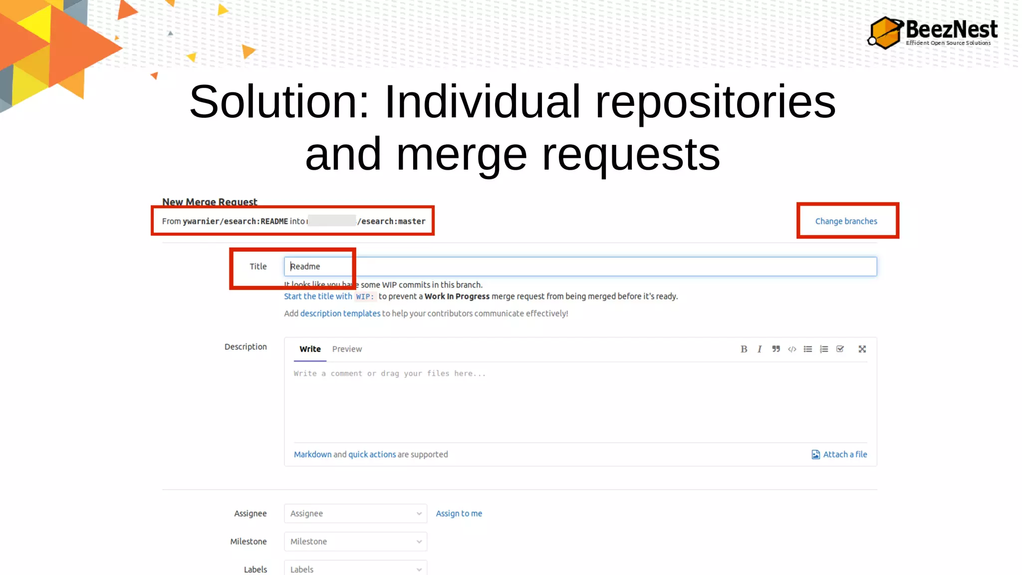 Solution: Individual repositories
and merge requests
 