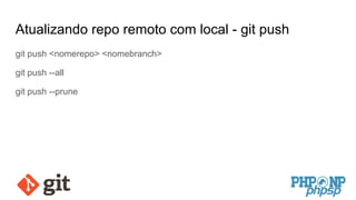 Atualizando repo remoto com local - git push
git push <nomerepo> <nomebranch>
git push --all
git push --prune
 