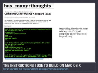 THE INSTRUCTIONS I USE TO BUILD ON MAC OS X
THESE SIDESTEP THE DOCUMENTATION AND MACPORTS REQUIREMENTS
 