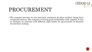  The company procures its raw materials, machinery & other ancillary things from
recognized sources. The company is having good creditability with supplier. It has
to maintain its relations with different sight holder for procurement of diamond
for jewellery making.
 