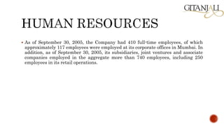  As of September 30, 2005, the Company had 410 full-time employees, of which
approximately 117 employees were employed at its corporate offices in Mumbai. In
addition, as of September 30, 2005, its subsidiaries, joint ventures and associate
companies employed in the aggregate more than 740 employees, including 250
employees in its retail operations.
 