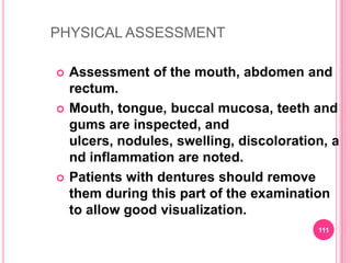 Fiberoptic ColonoscopyNPO after midnight before the test.Monitor for changes in oxygen saturation, vital signs, color and temperature of the skin, level of consciousness, abdominal distention, vagal response and pain intensity during the test.After the procedure, patients who were sedated are maintained on bed rest until fully alert.Abdominal cramps are common as a result of increased peristalsis stimulated by air insufflated into the bowel during the procedure