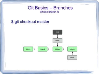 Git Basics – Branches 
What a Branch Is 
$ git checkout master 
 