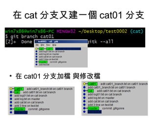 在 cat 分支又建一個 cat01 分支
• 在 cat01 分支加檔 與修改檔
 