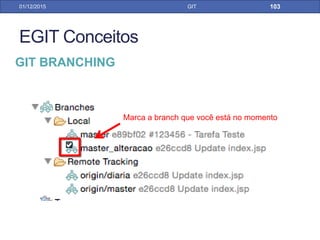 31/01/17 GIT
GIT MERGE x GIT REBASE
Os dois reorganizam os commits para poder realizar o
push.
Após o Merge as branches apontam para o mesmo commit
Após o Rabase a branch integrada possue os commits
ordenados de forma linear
 