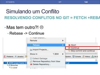 • No campo:
“Remote ref to
delete”
• colocar:
refs/tags/
”nome_da_tag”
31/01/17 GIT
GIT TAGGING PELO ECLIPSE
• Removendo uma tag remotamente
 