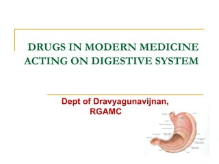 DRUGS IN MODERN MEDICINE
ACTING ON DIGESTIVE SYSTEM
Dept of Dravyagunavijnan,
RGAMC
 