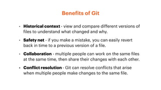 Git
A tool for distributed
version control
(the stuff you do in the
command line)
A company that hosts
Git repos (with som...