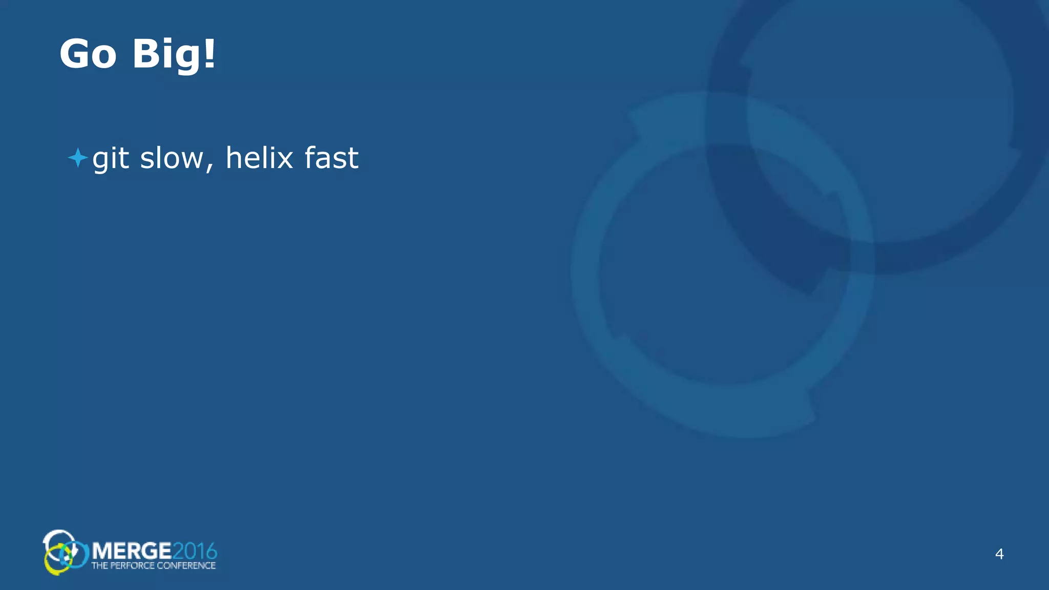 4
Go Big!
git slow, helix fast