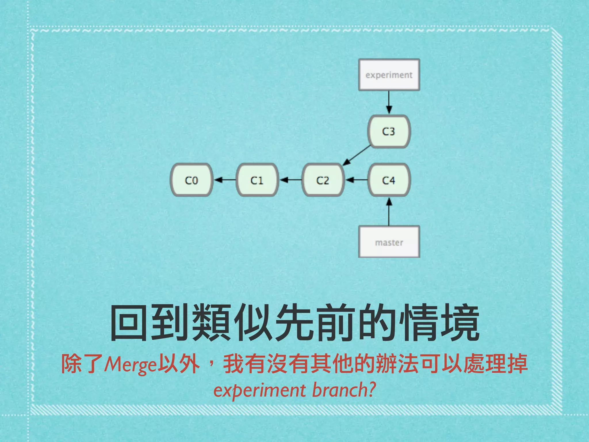 回到類似先前的情境
除了Merge以外，我有沒有其他的辦法可以處理掉
experiment branch?
 