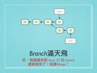 Branch滿天飛
好，我繼續來寫 Issue 53 的 branch
總算寫完了！我要Merge！
 