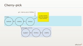 Cherry-pick

                 git cherry-pick fe594ce


                                                       A new commit
master                                                with the changes
                                                       from fe594ce

Mac
      fb4f5d9   c5083fa           3f43fa3




                      add_login_activity


                      Mac

                            9aa8827         fe594ce            ccb6f5e
 