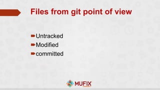 Files from git point of view
Untracked
Modified
committed