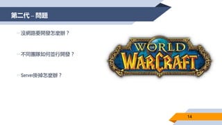 第二代 – 問題
14
▻沒網路要開發怎麼辦？
▻不同團隊如何並行開發？
▻Server掛掉怎麼辦？
 