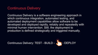 Continuous Delivery
Continuous Delivery is a software engineering approach in
which continuous integration, automated test...