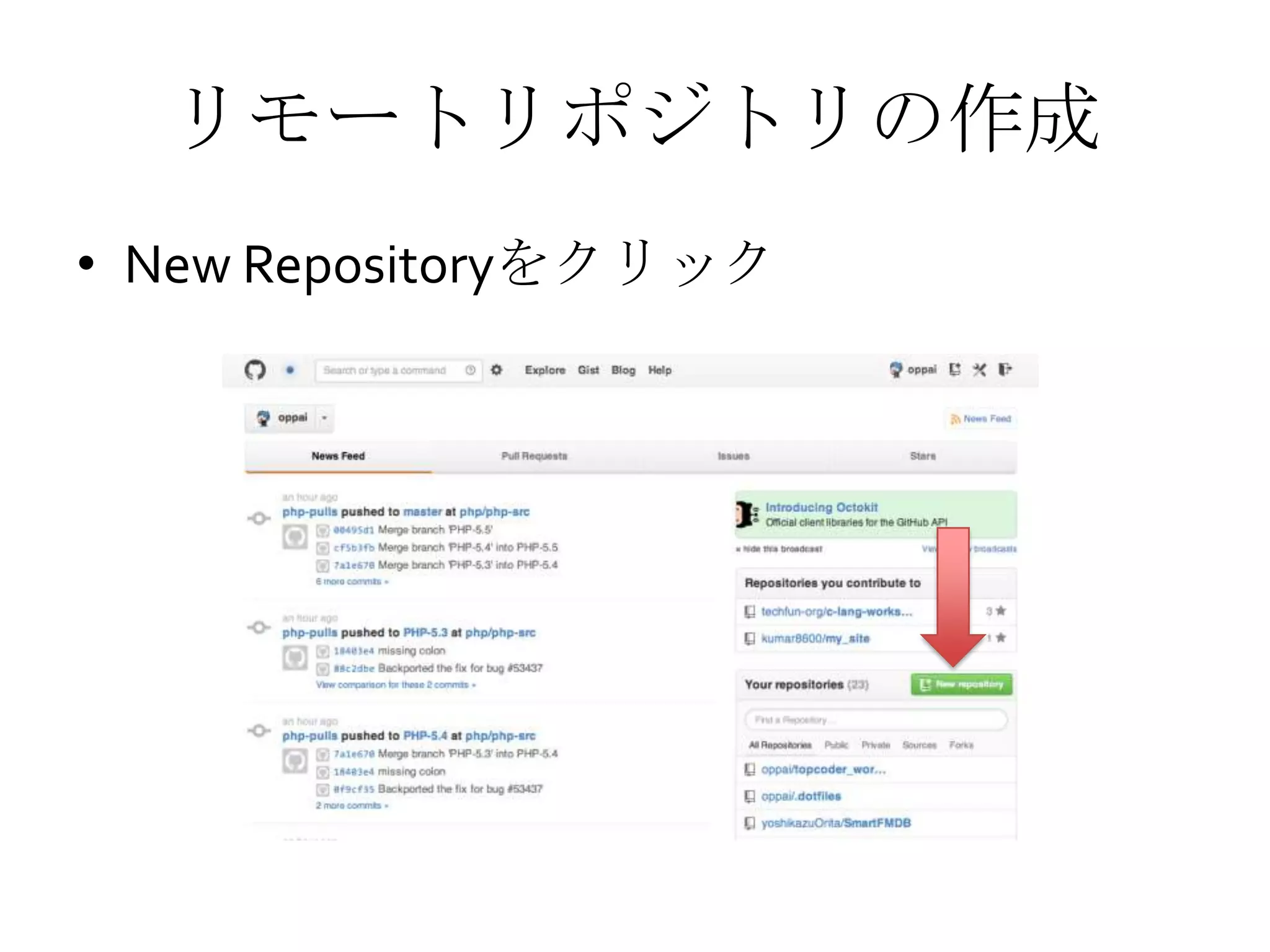 リモートリポジトリの作成
• New Repositoryをクリック
 