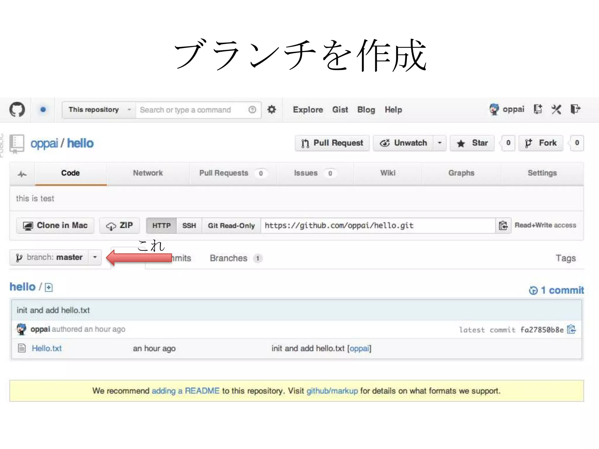 ブランチを作成
これ
 