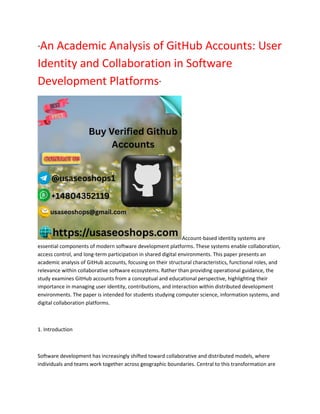 “An Academic Analysis of GitHub Accounts: User Identity and ...