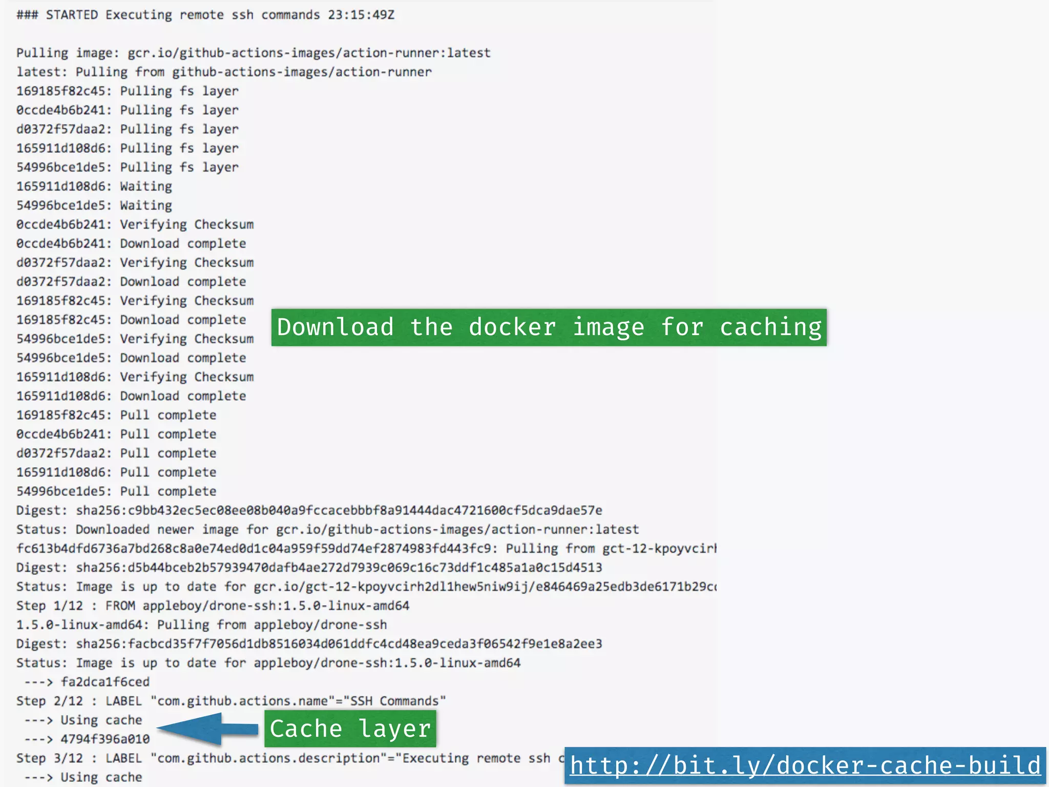 Download the docker image for caching
Cache layer
http://bit.ly/docker-cache-build
 