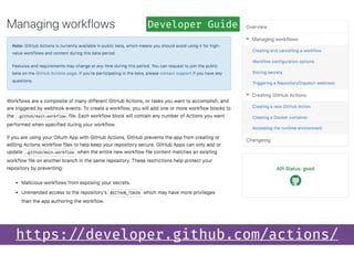 https://developer.github.com/actions/
Developer Guide
 